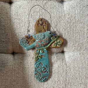 Decorative Ceramic Cross with Bird Design